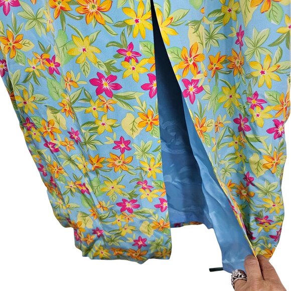 Maggy London Silk Vibrant Floral Maxi Dress 14 Sleeveless Back Cutout Tie Detail - Picture 3 of 11